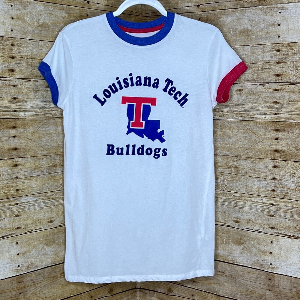 RUSSEL ATHLETIC LOUISIANA TECH RED,WHITE, AND BLUE SIZE LARGE RINGER TEE